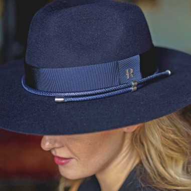 Chapéu Fedora da Mulher Azul Marinho em Feltro de Lã - Cruz - Raceu Hats