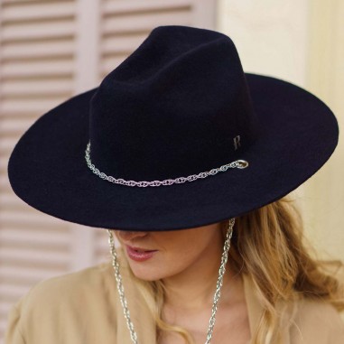 Sombrero Cowboy Mujer Azul Marino Cadena Plateada Aspen - Sombreros Vaquero de Fieltro - Raceu Hats
