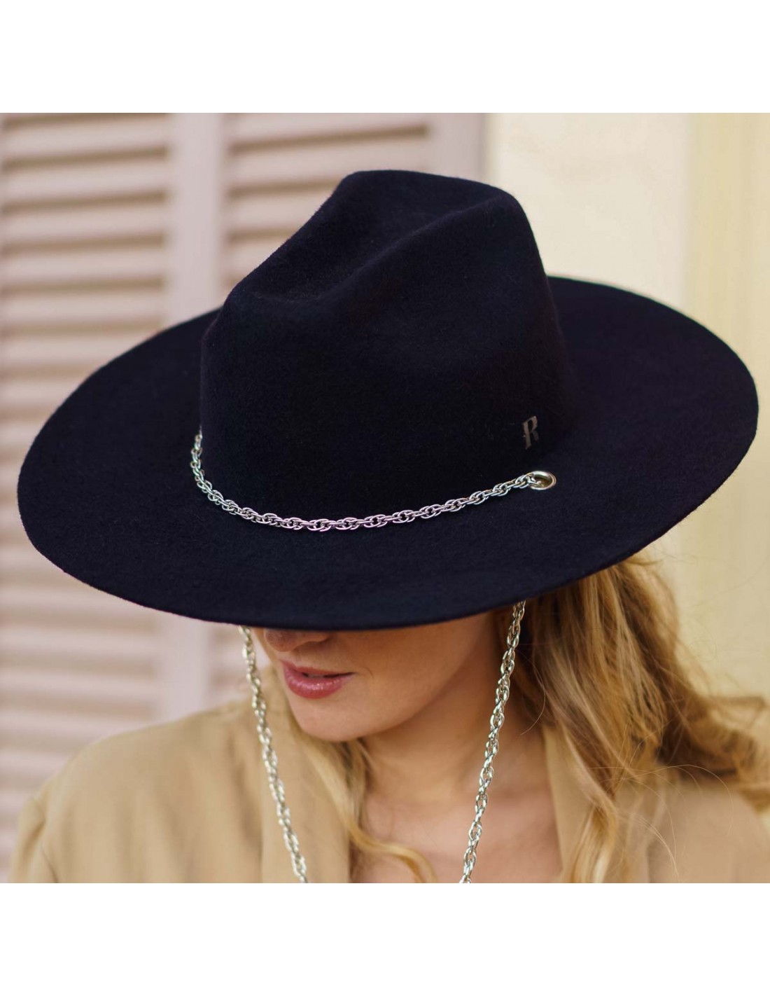 Sombrero Cowboy Mujer Azul Marino Cadena Plateada - Sombrero Vaquero Mujer