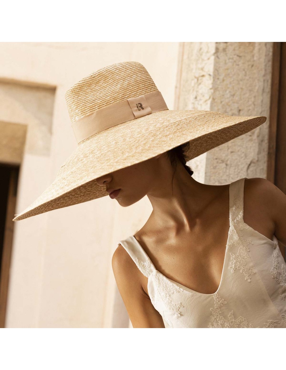 Extra Large Bridal Hat with Beige Ribbon - Fedora Style - Raceu Hats