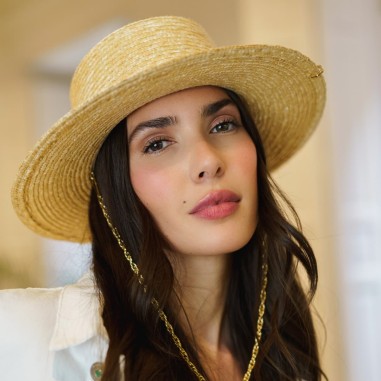 Boater Hat with Golden Chain TROVADOR Ana Moya Collection by Raceu Hats