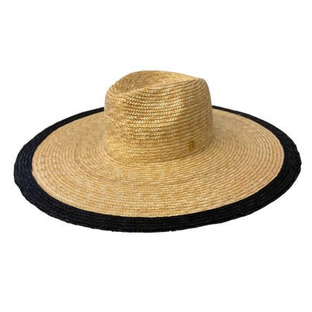 Women's Wheat Straw Hat Natural Color and Black Border - Raceu Hats