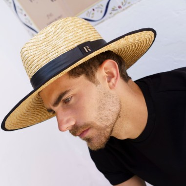 Sombrero de Paja de Trigo con Cinta de Piel Negra - Raceu Hats