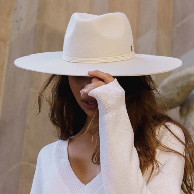 Sombrero Mujer Ala Ancha en 100% Fieltro de Lana Color Blanco Roto - Miro - Raceu Hats