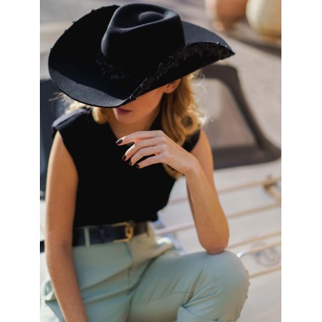 GEMVIE Chapeau Western Chapeau de Cowboy Femme Large Bord Chapeau de Jazz  Chapeau Suède Chapeau de Soleil pour Été Équitation Vélo : : Mode