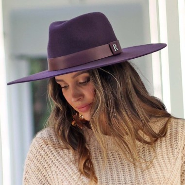 Purple Women's Fedora Hat Made of 100% Wool Felt with Wide, Stiff Brim.