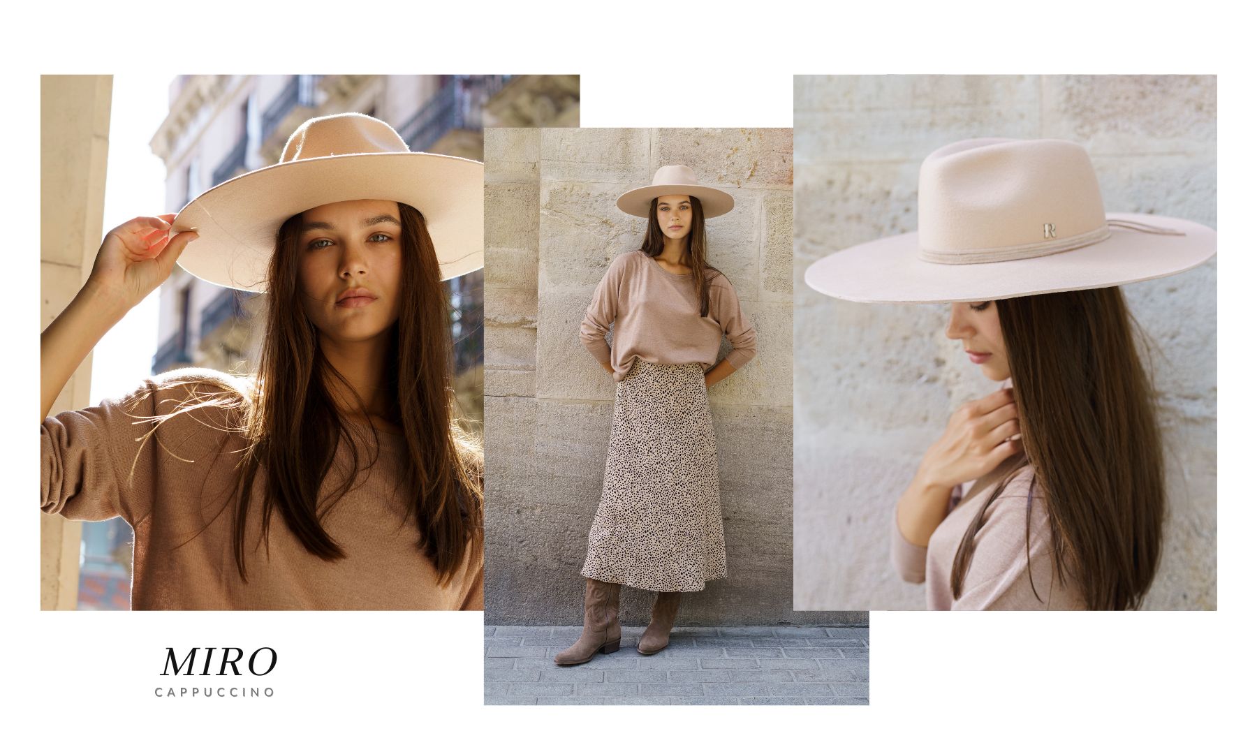 Women's Wide Brim Wool Felt Cappuccino Hat - Miro