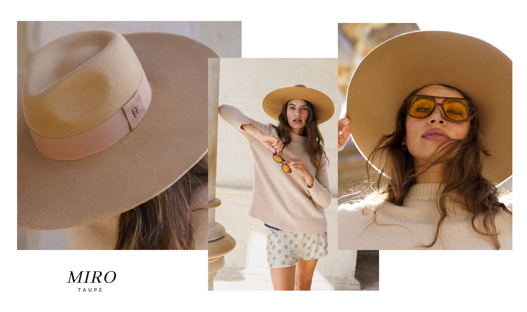 Women's Wide Brim Wool Felt Taupe Hat - Miro Raceu Hats